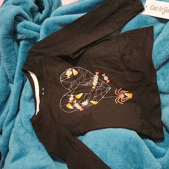 T-shirt  NWT Long-sleeve 2T Cat & Jack Halloween New  Black Glittery - Picture 1 of 4